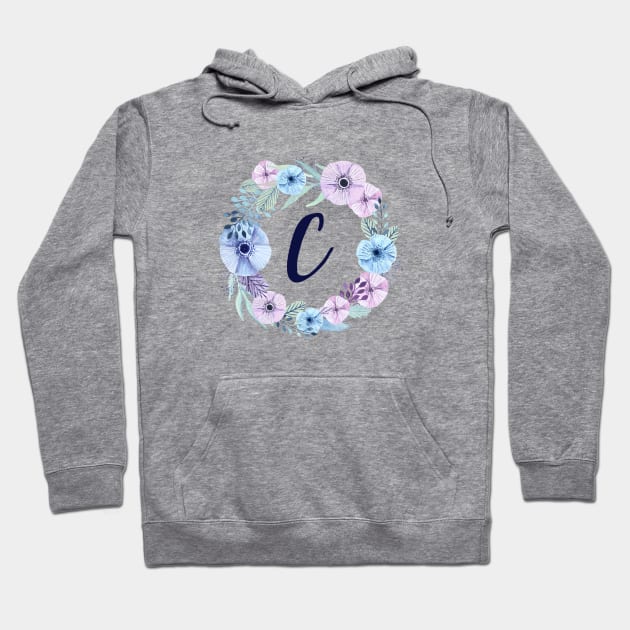 Floral Monogram C Icy Winter Blossoms Hoodie by floralmonogram